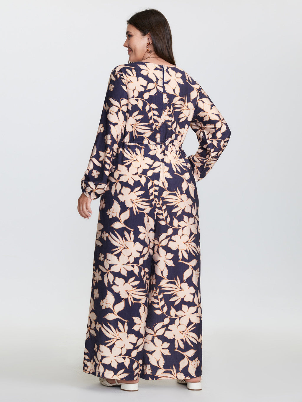 Floral Print V-Neck Drawstring Waist Jumpsuit