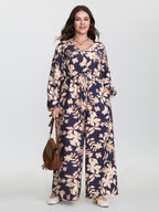 Floral Print V-Neck Drawstring Waist Jumpsuit