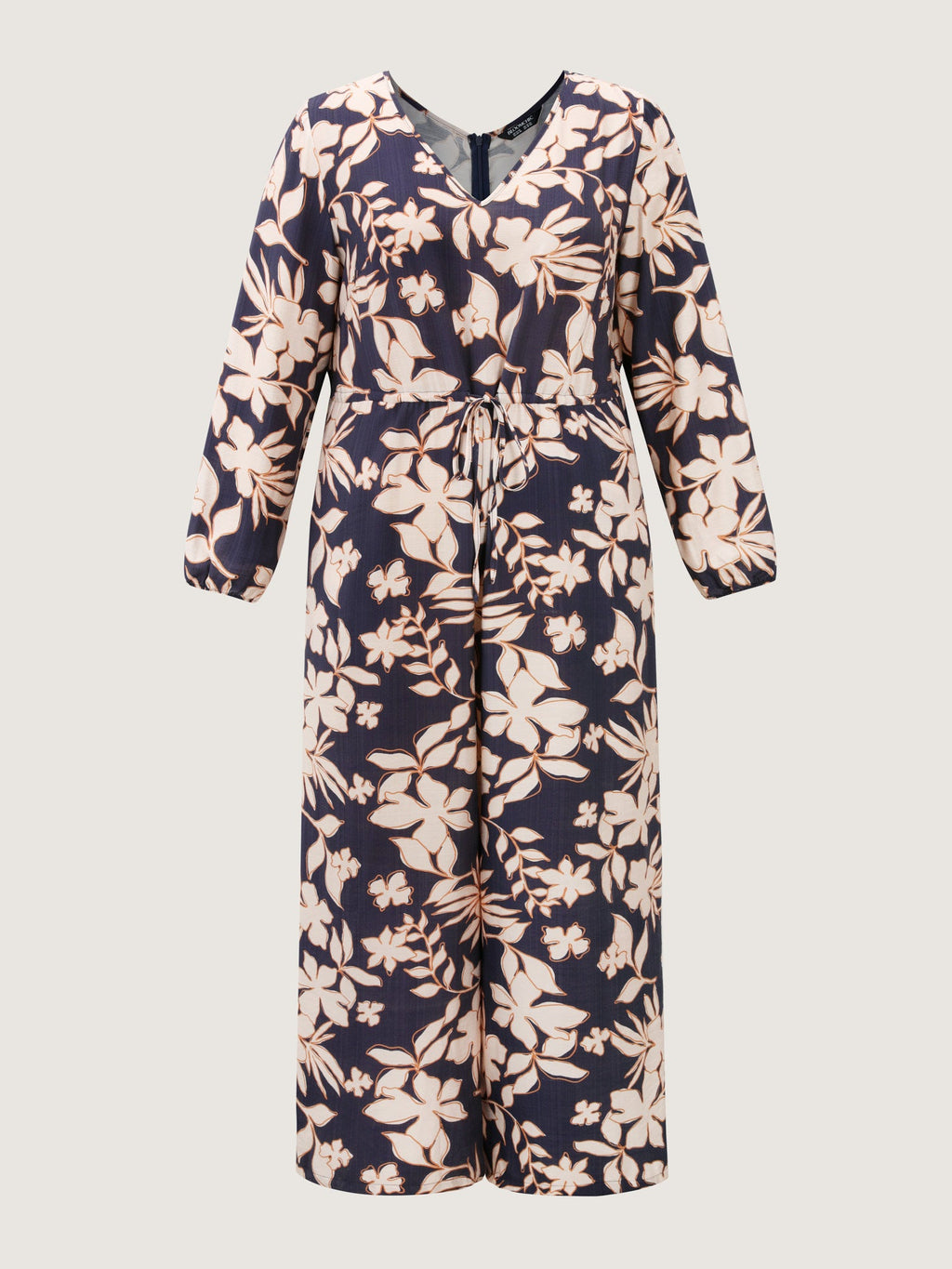 Floral Print V-Neck Drawstring Waist Jumpsuit