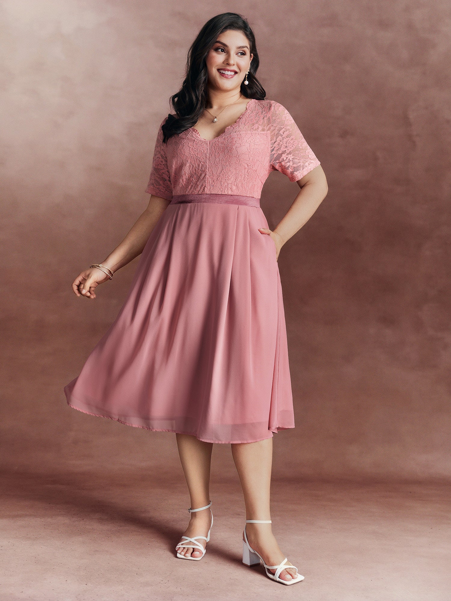 Soft Romance Sheer Lace Midi Dress