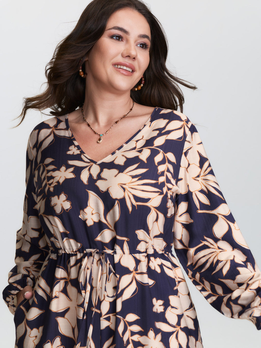 Floral Print V-Neck Drawstring Waist Jumpsuit